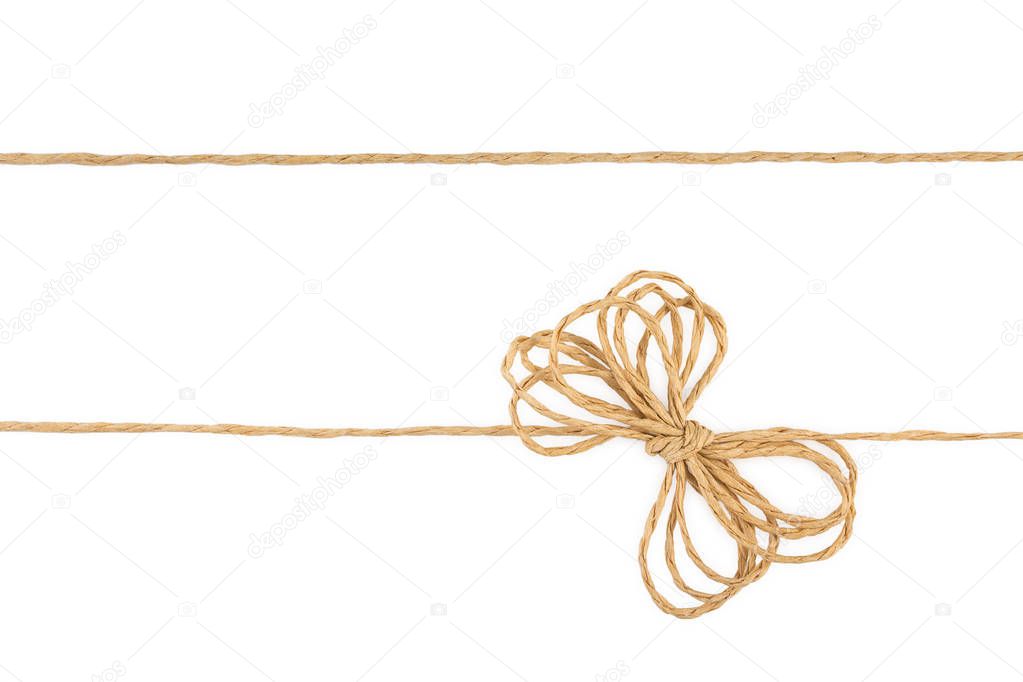 Pair of ropes with knot, with knot and bowknot, isolated on white.