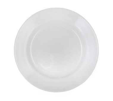 Beyaz arka planda izole edilmiş boş beyaz plaka. Yakın çekim, üst 