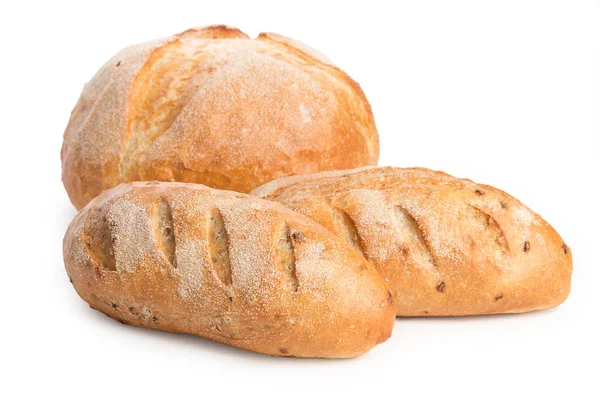 Pair of loaves and a big of bread isolated on white background, — Stock Photo, Image