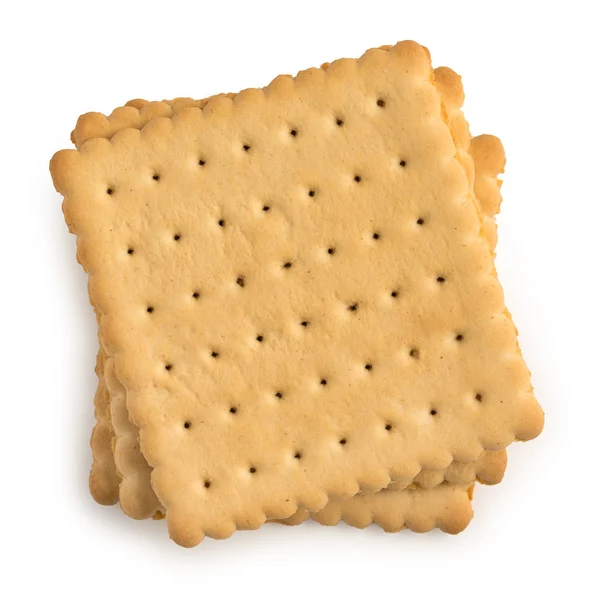 Montón de sabrosas galletas cuadradas, galletas aisladas en una espalda blanca —  Fotos de Stock