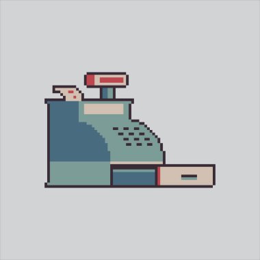 Piksel Sanat Çizimi Yazar Kasası. Pikselleştirilmiş para kasası. Kasiyer Para Kasası Simgesi piksel resim oyunu için piksellendi ve web sitesi ve video oyunu için simge oluşturuldu. Eski okul retro.