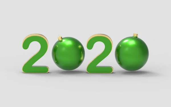 Happy New Year 2020 Concept Green Numbers Christmas Green Balls — Stock Photo, Image