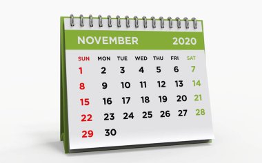 Yüzük klasörlü masa takvimi, Kasım 2020, 3d oluşturma