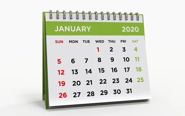 Calendario Tavolo Con Raccoglitore Anelli Gennaio 2020 Rendering — Foto Stock