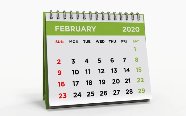 Calendario Tavolo Con Raccoglitore Anelli Febbraio 2020 Rendering — Foto Stock
