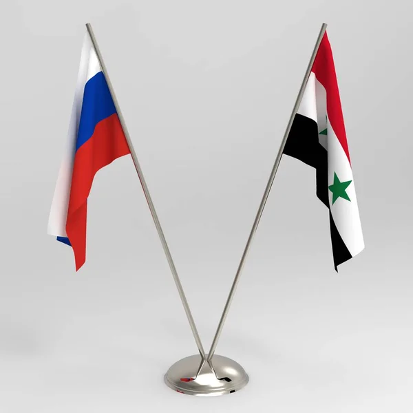 Table Flags Render Russia Flag Syria Flag Grey Background — 스톡 사진