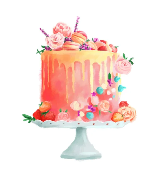 Beautiful Floral Watercolor Cake — Stock Vector