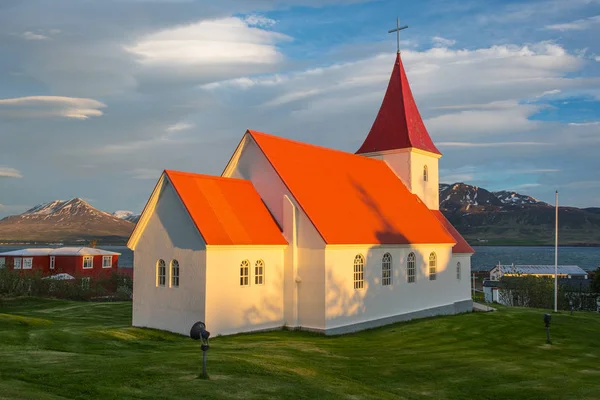 Kerk Van Het Eiland Van Hrisey Ijsland — Stockfoto