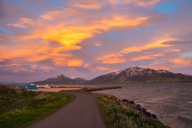 Güneşin bulutların İzlanda'daki Hrisey Adası yakınlarında yansıtılır