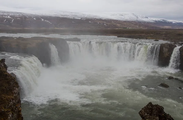Wodospad Godafoss Islandii Dzień Wiosny — Zdjęcie stockowe