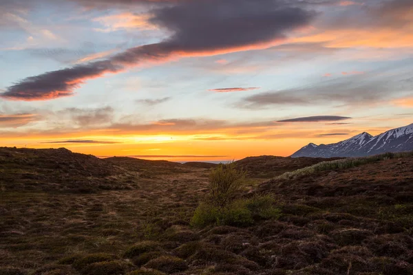 Coucher Soleil Reflète Dans Les Nuages Près Île Hrisey Islande — Photo