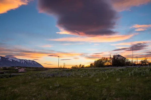 Západ Slunce Večer Ostrov Hrisey Islandu — Stock fotografie