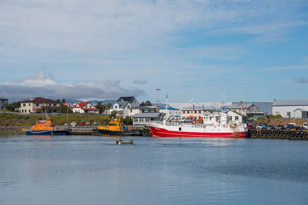 Осафьорд Исландия Августа 2018 Спасательное Судно Катер Рыбацкая Лодка Порту — стоковое фото
