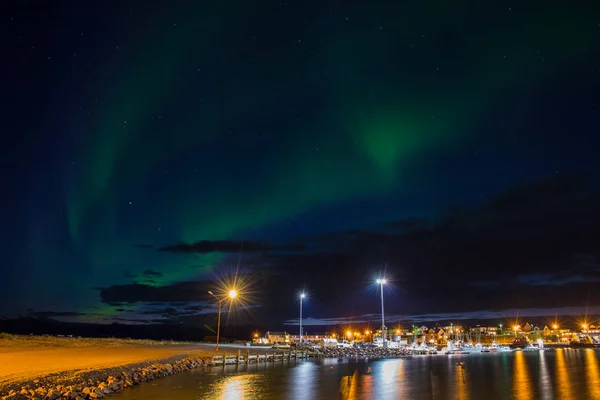 Norhtern Lights Port Hornafjordur Iceland — Stock Photo, Image