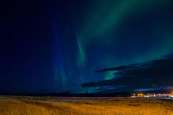 Norhtern Světla Nad Port Hornafjordur Islandu — Stock fotografie