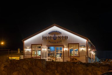 Hornafjordur İzlanda - 14 Eylül. 2018: Ishusid pizzacı yerel bir restoran