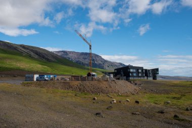 Hnappavellir çiftlikteki otel 'de devam eden inşaat çalışmaları