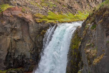 Kuzey İzlanda, Vopnafjordur 'daki Gljufursa nehrinde Gljufurarfoss şelalesi