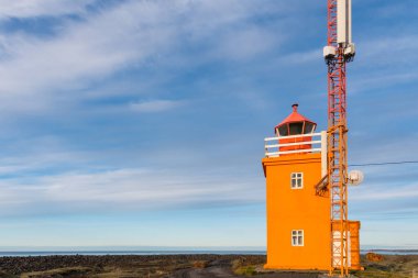 İzlanda 'daki Reykjanes Yarımadası' ndaki Grindavik 'teki Hopsnes feneri.