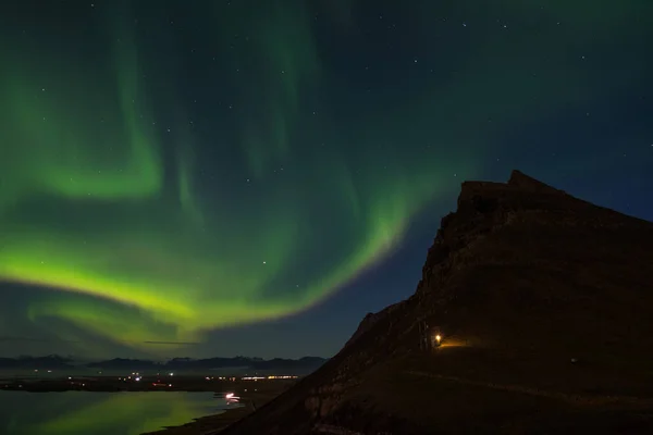 Aurora Borealis Небе Над Хорнафьордом Юге Исландии — стоковое фото
