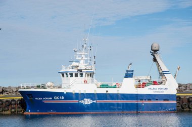 Sandgerdi İzlanda - 5 Eylül. 2020: Sandgerdi limanında Trawler Palina Thorunn