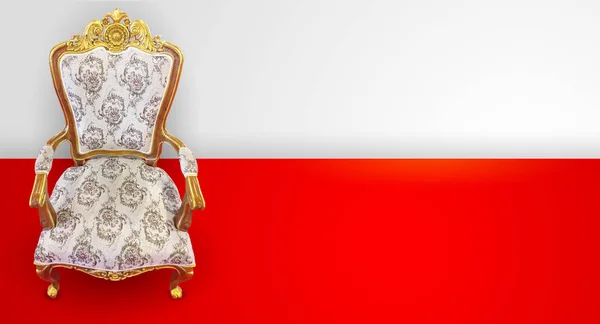 Golden throne on red white