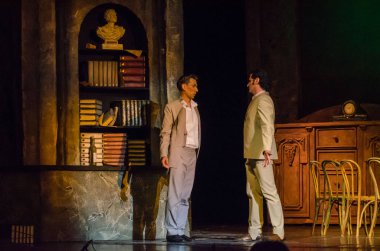 Dnipro, Ukrayna - 30 Haziran 2018, 2018: Opera Onegin Dnipro Opera ve Bale Tiyatrosu üyeleri tarafından gerçekleştirilen hayat.