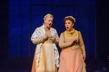 Dnipro, Ukrayna - 30 Haziran 2018, 2018: Opera Onegin Dnipro Opera ve Bale Tiyatrosu üyeleri tarafından gerçekleştirilen hayat.