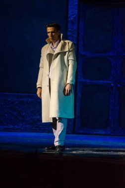 Dnipro, Ukrayna - 30 Haziran 2018, 2018: Opera Onegin Dnipro Opera ve Bale Tiyatrosu üyeleri tarafından gerçekleştirilen hayat.