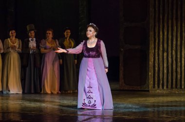 Dnipro, Ukrayna - 30 Haziran 2018, 2018: Opera Onegin Dnipro Opera ve Bale Tiyatrosu üyeleri tarafından gerçekleştirilen hayat.