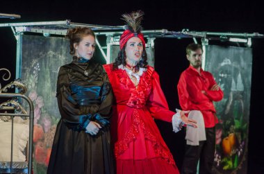 Dnipro, Ukrayna - 7 Temmuz 2018: Dnipro devlet Drama ve komedi tiyatro üyeleri tarafından gerçekleştirilen Amca'nın rüyası