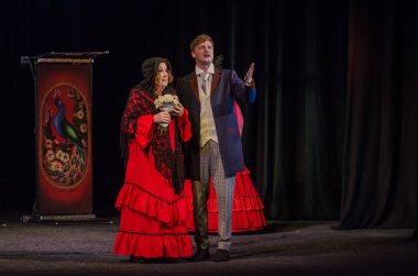 Dnipro, Ukrayna - 7 Temmuz 2018: Dnipro devlet Drama ve komedi tiyatro üyeleri tarafından gerçekleştirilen Amca'nın rüyası