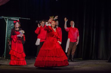 Dnipro, Ukrayna - 7 Temmuz 2018: Dnipro devlet Drama ve komedi tiyatro üyeleri tarafından gerçekleştirilen Amca'nın rüyası