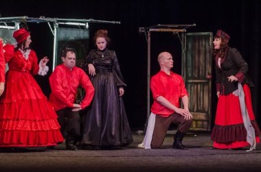 Dnipro, Ukrayna - 7 Temmuz 2018: Dnipro devlet Drama ve komedi tiyatro üyeleri tarafından gerçekleştirilen Amca'nın rüyası