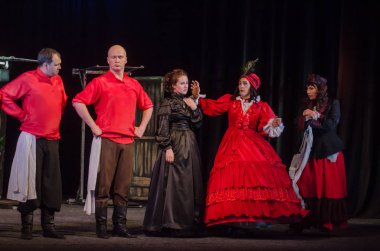 Dnipro, Ukrayna - 7 Temmuz 2018: Dnipro devlet Drama ve komedi tiyatro üyeleri tarafından gerçekleştirilen Amca'nın rüyası