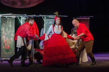 Dnipro, Ukrayna - 7 Temmuz 2018: Dnipro devlet Drama ve komedi tiyatro üyeleri tarafından gerçekleştirilen Amca'nın rüyası