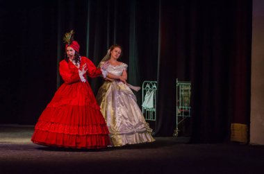 Dnipro, Ukrayna - 7 Temmuz 2018: Dnipro devlet Drama ve komedi tiyatro üyeleri tarafından gerçekleştirilen Amca'nın rüyası