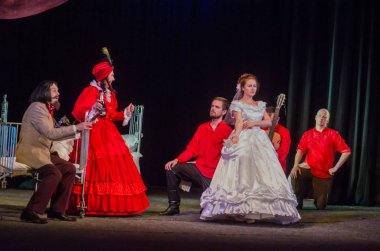 Dnipro, Ukrayna - 7 Temmuz 2018: Dnipro devlet Drama ve komedi tiyatro üyeleri tarafından gerçekleştirilen Amca'nın rüyası