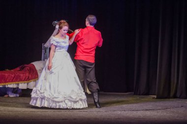 Dnipro, Ukrayna - 7 Temmuz 2018: Dnipro devlet Drama ve komedi tiyatro üyeleri tarafından gerçekleştirilen Amca'nın rüyası