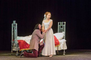 Dnipro, Ukrayna - 7 Temmuz 2018: Dnipro devlet Drama ve komedi tiyatro üyeleri tarafından gerçekleştirilen Amca'nın rüyası