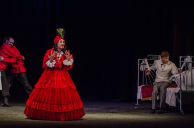 Dnipro, Ukrayna - 7 Temmuz 2018: Dnipro devlet Drama ve komedi tiyatro üyeleri tarafından gerçekleştirilen Amca'nın rüyası