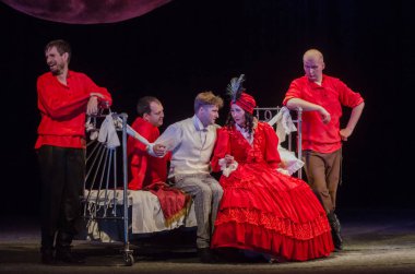 Dnipro, Ukrayna - 7 Temmuz 2018: Dnipro devlet Drama ve komedi tiyatro üyeleri tarafından gerçekleştirilen Amca'nın rüyası