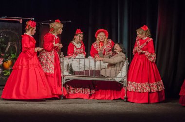 Dnipro, Ukrayna - 7 Temmuz 2018: Dnipro devlet Drama ve komedi tiyatro üyeleri tarafından gerçekleştirilen Amca'nın rüyası