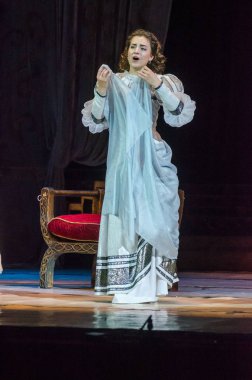 Dnipro, Ukrayna - 7 Ekim 2018: Dnipro Devlet Opera ve Bale Tiyatrosu üyeleri tarafından gerçekleştirilen Rigoletto opera.