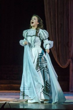 Dnipro, Ukrayna - 7 Ekim 2018: Dnipro Devlet Opera ve Bale Tiyatrosu üyeleri tarafından gerçekleştirilen Rigoletto opera.