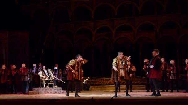 Dnipro Ucrania Octubre 2018 Ópera Rigoletto Interpretada Por Miembros Del — Vídeo de stock