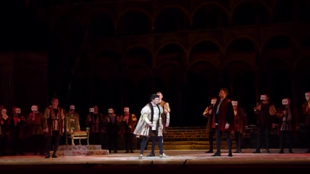 Dnipro Ucrania Octubre 2018 Ópera Rigoletto Interpretada Por Miembros Del — Vídeo de stock