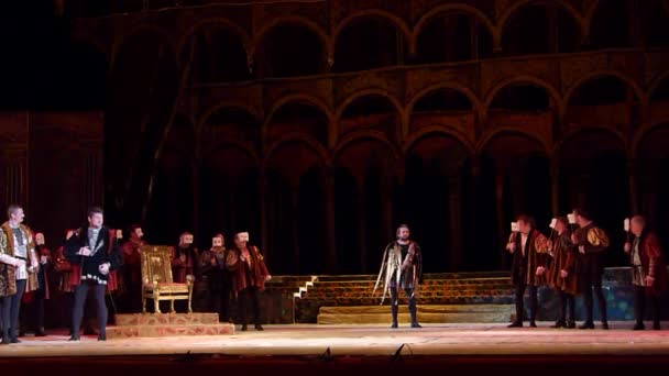 Dnipro Ucrania Octubre 2018 Ópera Rigoletto Interpretada Por Miembros Del — Vídeos de Stock