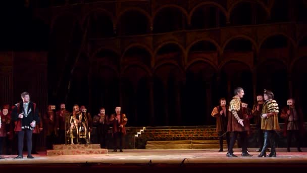 Dnipro Ucrania Octubre 2018 Ópera Rigoletto Interpretada Por Miembros Del — Vídeos de Stock