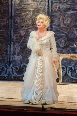 Dnipro, Ukrayna - 12 Ekim 2018: Dnipro Opera ve Bale Tiyatrosu üyeleri tarafından gerçekleştirilen Figaro'nun düğünü opera.